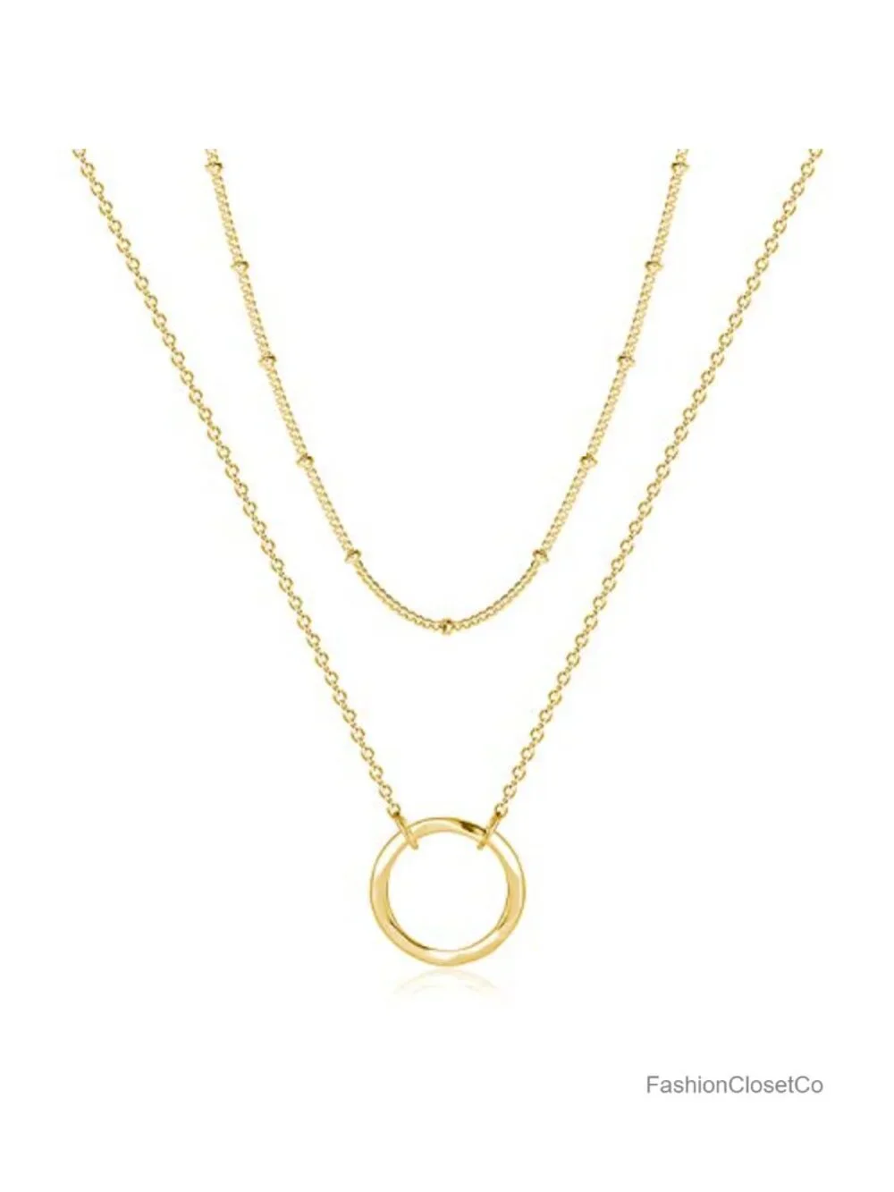 14k Gold Plated Hammered Circle Layered Karma Choker Pendant Necklace Dainty